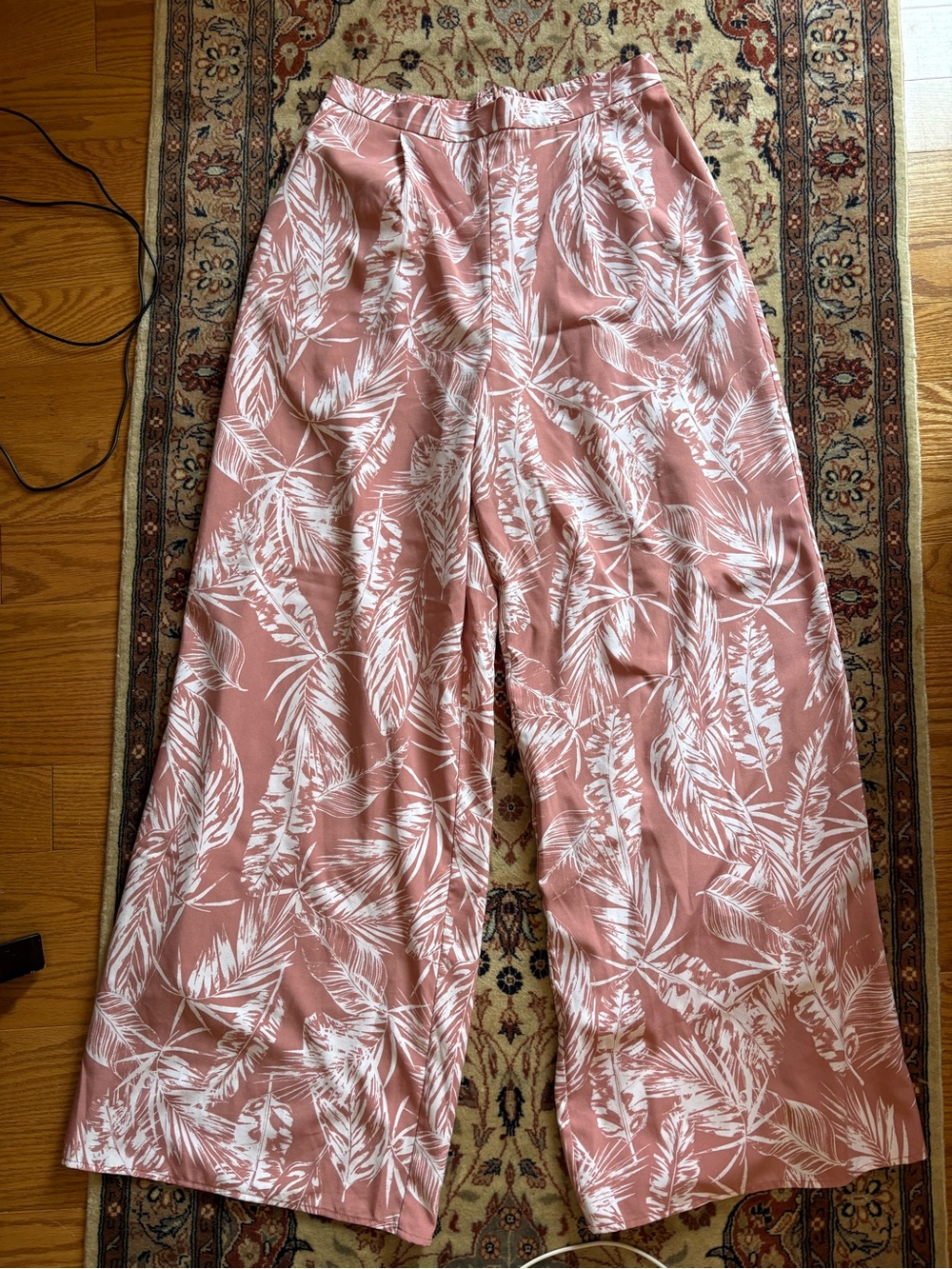 Vici Dusty Pink and White Tropical Print Wide Leg Pants